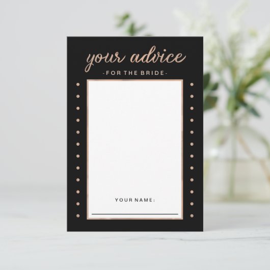 Imitate Rose Gold auf Black Advice für die Braut Hinweiskarte (Stehend Vorderseite)