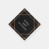 Imitate Rose Gold auf Black Modern Geometric Weddi Serviette (Ecke)