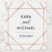Imitate Rose Gold auf White Modern Geometric Weddi Weinetikett (Einzelnes Label)