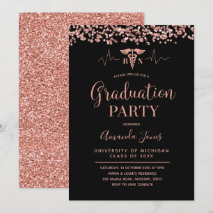 IMITATE ROSE GOLD Black RN Nurse Graduation Party Einladung