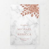 Imitate Rose Gold Blätter Blumenweißes Marmor Hoch Dreifach Gefaltete Einladung (Cover)