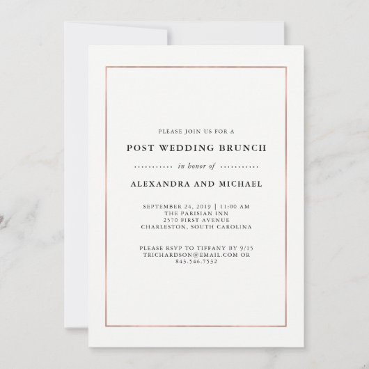 Imitate Rose Gold Border Post Hochzeit Brunch Einladung (Vorderseite)