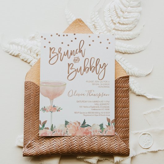 Imitate Rose Gold Brunch Bubbly Brautparty Einladung