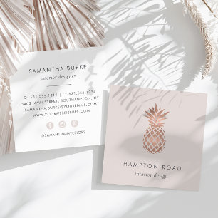 Imitate Rose Gold & Cameo Blush Ananas Quadratische Visitenkarte
