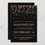 Imitate Rose Gold Confetti am Schwarzen Valentinst Einladung (Vorne/Hinten)