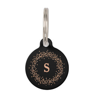 Imitate Rose Gold Confetti auf schwarz   Monogramm Haustiermarke