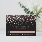 Imitate Rose Gold Confetti Dots Black Wedding RSVP Karte (Stehend Vorderseite)