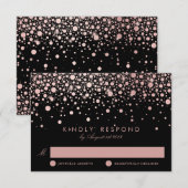 Imitate Rose Gold Confetti Dots Black Wedding RSVP Karte (Vorne/Hinten)