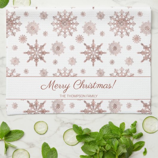 Imitate Rose Gold Farbschneeflocken & Text Geschirrtuch (Gefaltet)