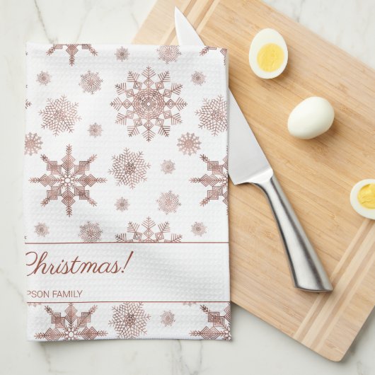 Imitate Rose Gold Farbschneeflocken & Text Geschirrtuch (Viertel Falte)