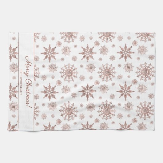 Imitate Rose Gold Farbschneeflocken & Text Geschirrtuch (Horizontal)