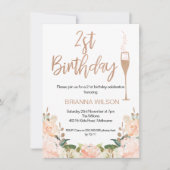 Imitate Rose Gold Floral 21. Geburtstag Einladung (Vorderseite)