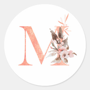 Imitate Rose Gold Fohlen Letter M Floral Monogramm Runder Aufkleber
