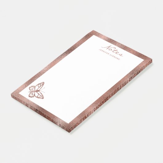 Imitate Rose Gold Fohlen Schmetterling & Benutzerd Post-it Klebezettel (angewinkelt)