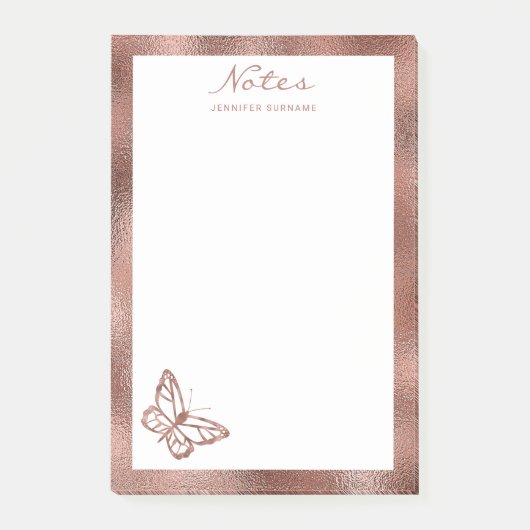 Imitate Rose Gold Fohlen Schmetterling & Benutzerd Post-it Klebezettel (Vorderseite)