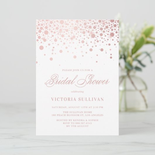 Imitate Rose Gold Foil Confetti Dots Brautparty Einladung (Stehend Vorderseite)