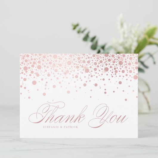 Imitate Rose Gold Foil Confetti Dots Hochzeit Dankeskarte (Stehend Vorderseite)