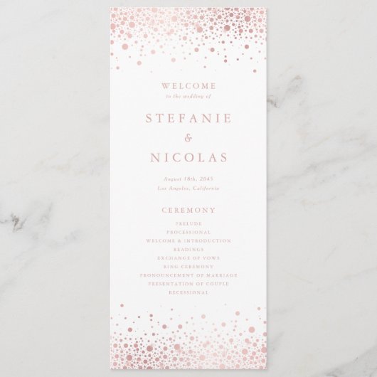 Imitate Rose Gold Foil Confetti Dots Hochzeit Programm (Vorderseite)