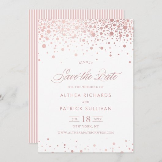 Imitate Rose Gold Foil Confetti Dots Hochzeit Save The Date (Vorne/Hinten)