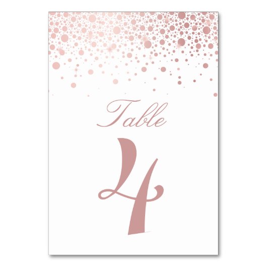 Imitate Rose Gold Foil Confetti Dots Hochzeit Tischnummer (Vorderseite)