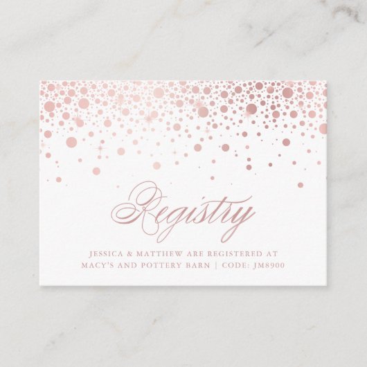 Imitate Rose Gold Foil Confetti Dots Hochzeitsregi Begleitkarte (Vorderseite)