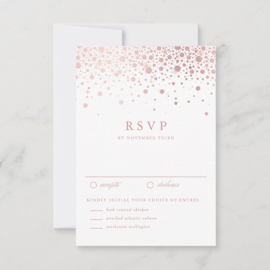 Imitate Rose Gold Foil Confetti Dots Wedding RSVP (Vorderseite)