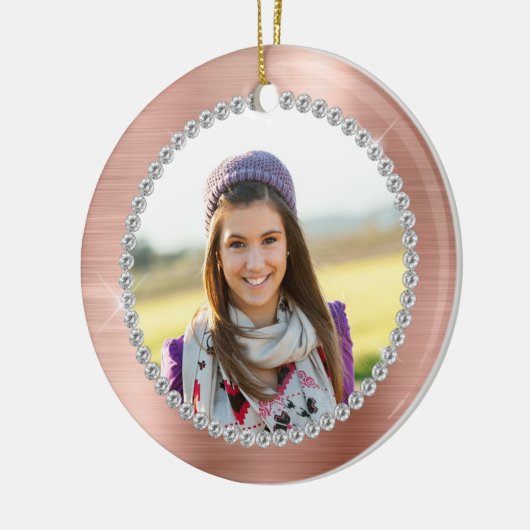 Imitate Rose Gold Foil Family Foto Monogramm Keramik Ornament (Links)