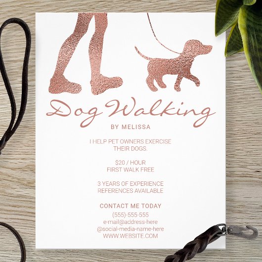 Imitate Rose Gold Foil Look Dog Walker & Hund Flyer