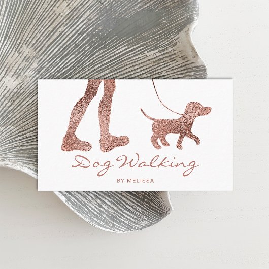 Imitate Rose Gold Foil Look Dog Walker & Hund Visitenkarte