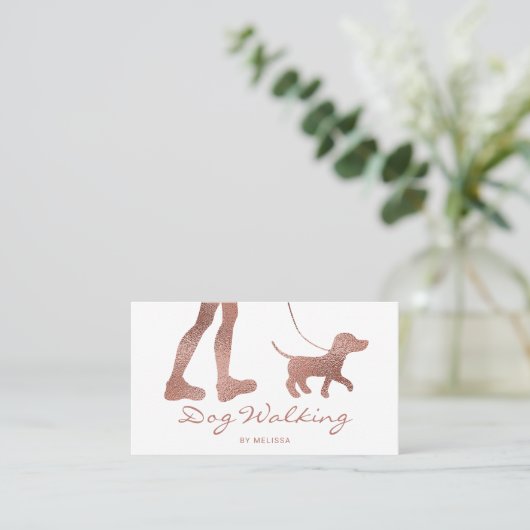 Imitate Rose Gold Foil Look Dog Walker & Hund Visitenkarte (Stehend Vorderseite)