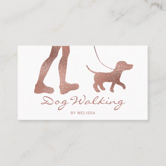 Imitate Rose Gold Foil Look Dog Walker & Hund Visitenkarte (Vorderseite)