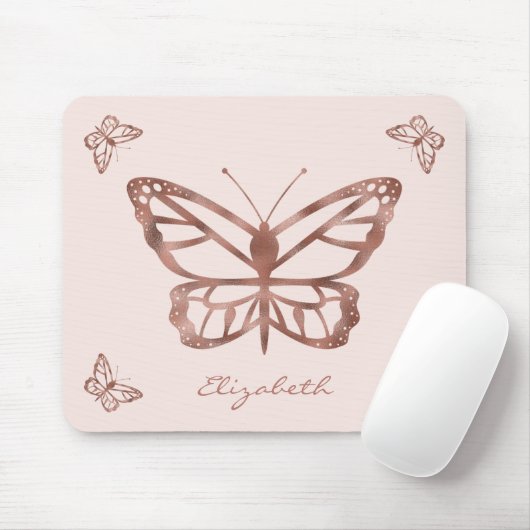 Imitate Rose Gold Foil Look Schmetterlinge & Benut Mousepad (Mit Mouse)