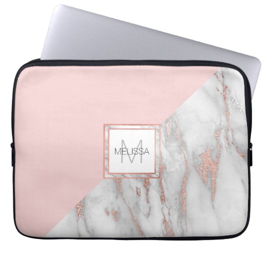 Imitate Rose Gold Foil Marmorplatte Rosa MONOGRAM Laptopschutzhülle (Vorderseite)
