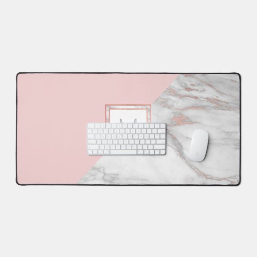 Imitate Rose Gold Foil Marmorplatte Rosa MONOGRAM Schreibtischunterlage (Tastatur & Maus)