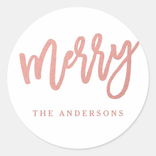 Imitate Rose Gold Foil Skripte Merry Holiday Stick Runder Aufkleber (Vorderseite)
