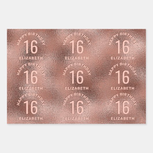 Imitate Rose Gold Foil Texture Happy Birthday & Ag Geschenkpapier Set (Vorderseite)