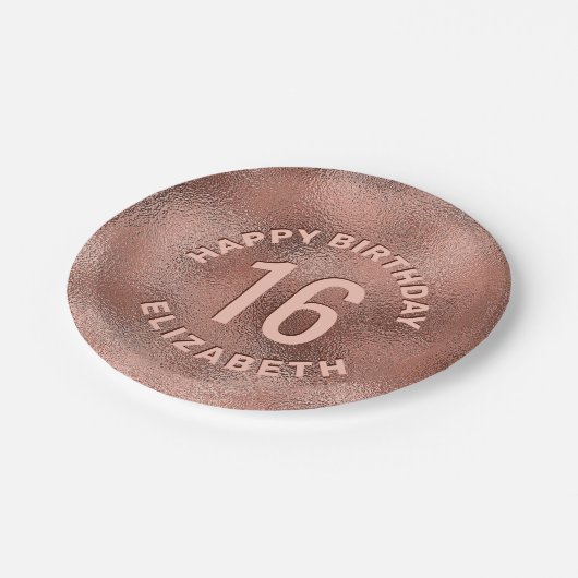 Imitate Rose Gold Foil Texture Happy Birthday & Ag Pappteller (Schrägansicht)