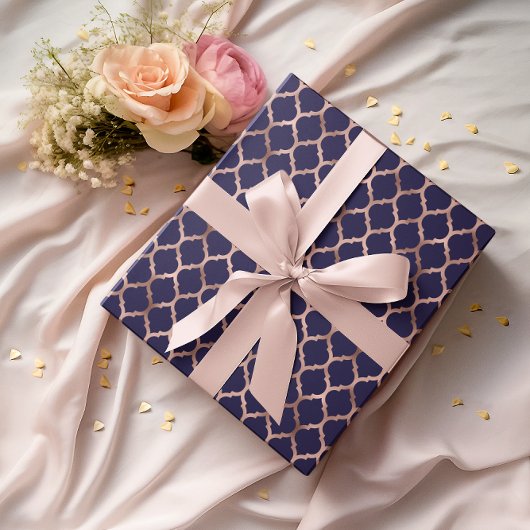 Imitate Rose Gold Foil und Navy Blue Quatrefolie Geschenkpapier