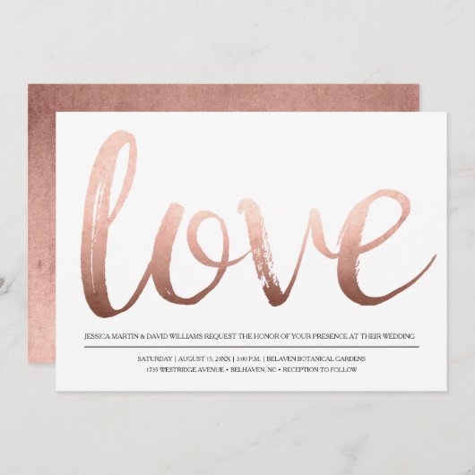 Imitate Rose Gold Fossil Liebe Einladung (Vorne/Hinten)