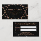 Imitate Rose Gold Geometric auf Schwarzen Marmor Empfehlungskarte (Vorne/Hinten)