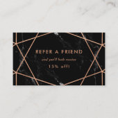 Imitate Rose Gold Geometric auf Schwarzen Marmor Empfehlungskarte (Vorderseite)