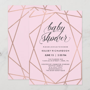 Imitate Rose Gold Geometrie auf Blush Pink Baby Du Einladung