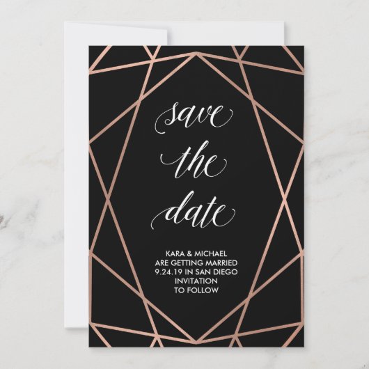 Imitate Rose Gold Geometrie auf schwarz | Save The Save The Date (Vorderseite)