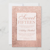 Imitate Rose Gold Glitzer Blatt elegante Sweet 15 Einladung (Vorderseite)