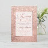 Imitate Rose Gold Glitzer Blatt elegante Sweet 15 Einladung (Stehend Vorderseite)