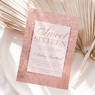 Imitate Rose Gold Glitzer Blatt elegante Sweet 16 Einladung