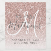 Imitate Rose Gold Glitzer Blush Pink Monogramm Hoc Weinetikett (Einzelnes Label)