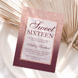 Imitate Rose Gold Glitzer burgundy Chic Sweet 16 Einladung<br><div class="desc">Moderne,  hübsche,  schicke und elegante Imitate Rose Gold Glitzer Dusche ombre mit pastellbordeauxfarbenen Block Sweet 16 Geburtstagsfeier Einladung mit Rose Gold Ober Muster verblassen auf einem rosa Hintergrund mit eleganten Rose Gold Rahmen Perfect für eine Prinzessin 16 . Geburtstag.</div>