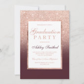 Imitate Rose Gold Glitzer burgundy Graduation Part Einladung (Vorderseite)