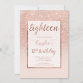 Imitate Rose Gold Glitzer elegant schick 18. Gebur Einladung (Vorderseite)